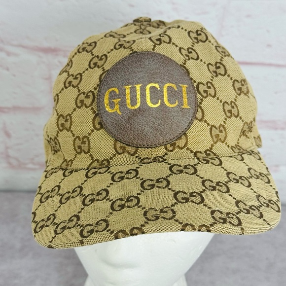 Authentic Gucci Gg Canvas Khaki Logo Patch Baseball Cap Hat Medium - Picture 3 of 13